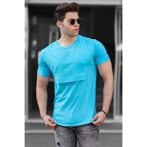 Madmext Blue T-shirt With Pocket for Men 4621 - Mavi