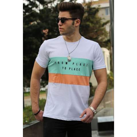 Madmext White Printed T-shirt for Men 4499 - Beyaz