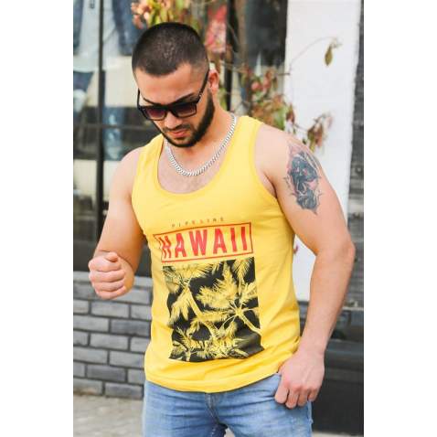 Madmext Yellow Printed T-shirt for Men 3090 - Sarı