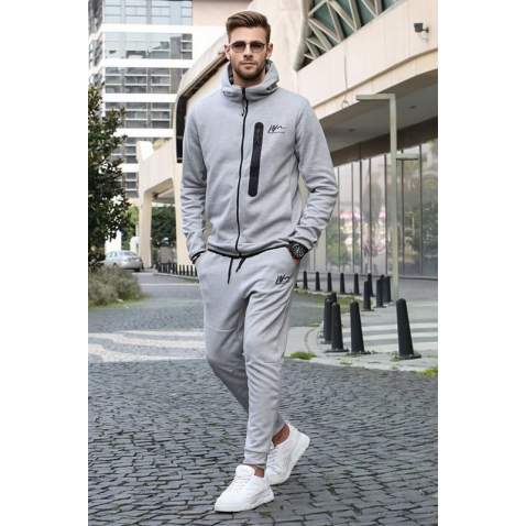 Men Printed Gray Tracksuit - Gri