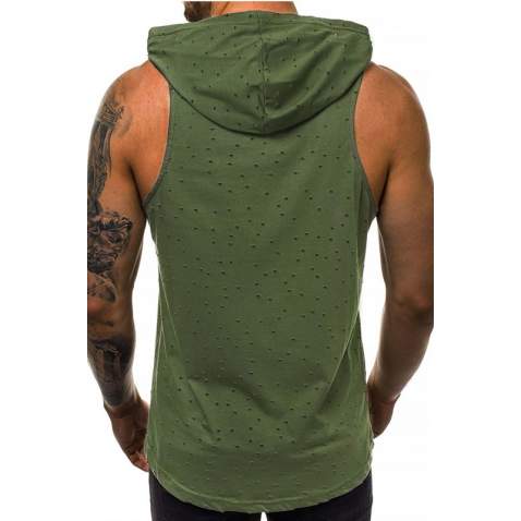 Sleeveless T-Shirt In Hooded Khaki 2893 - Haki yeşili