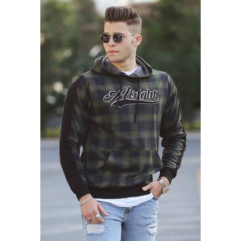 Madmext Men Checkered Khaki Sweatshirt 2843 - Haki