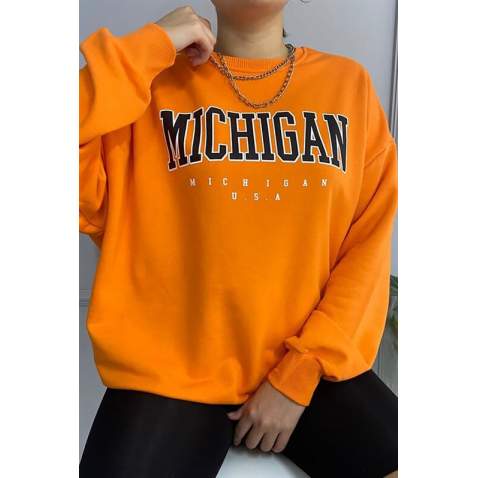 Mad Girls Printed Orange Sweatshirt MG785 - Turuncu