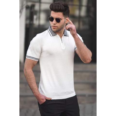 Madmext Men Plain White Polo T-shirt 5099 - Beyaz