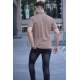 Men Striped Brown Polo T-Shirt 5864 - Kahverengi