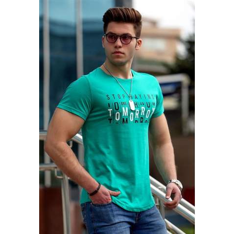 Madmext Green Printed T-shirt for Men 4482 - Yeşil