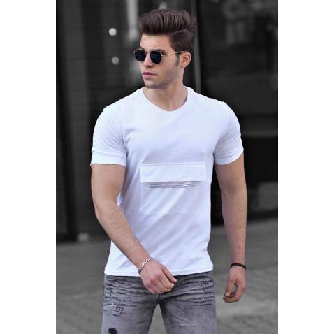 Madmext White T-shirt With Pocket for Men 4621 - Beyaz