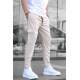 Men Striped Beige Cargo Trousers - Bej