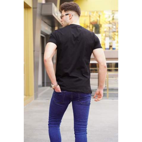 Madmext Black Printed T-shirt for Men 4018 - Siyah