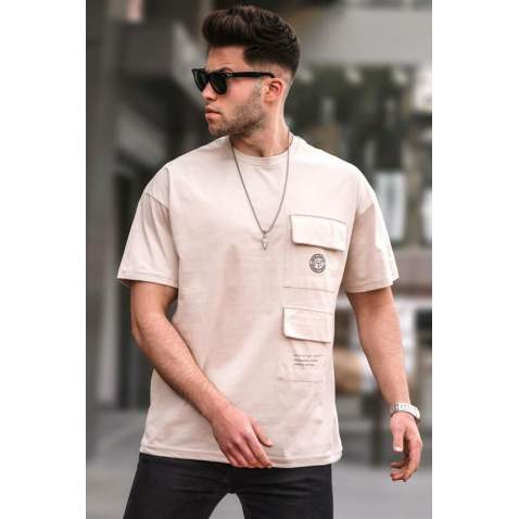 Men Oversize Beige T-Shirt 5835 - Bej