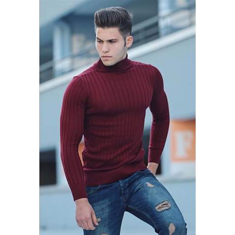 Madmext Maroon Turtleneck Jumper 4352 - Bordo