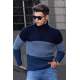 Madmext Blue Three-Tone Roll Neck Jumper 4660 - Mavi