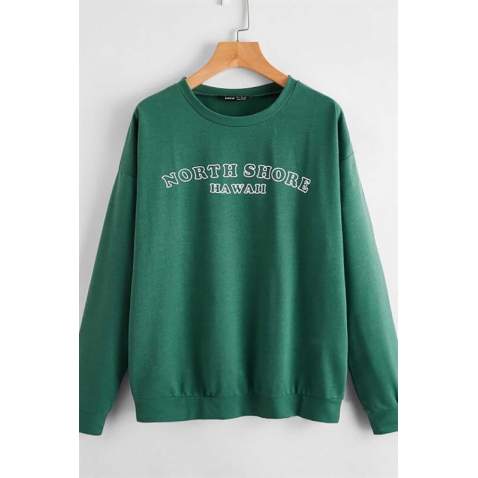 Mad Girls Green Printed Sweatshirt MG823 - Yeşil