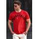 Madmext Men Printed Striped Red T-shirt 3007 - Kırmızı