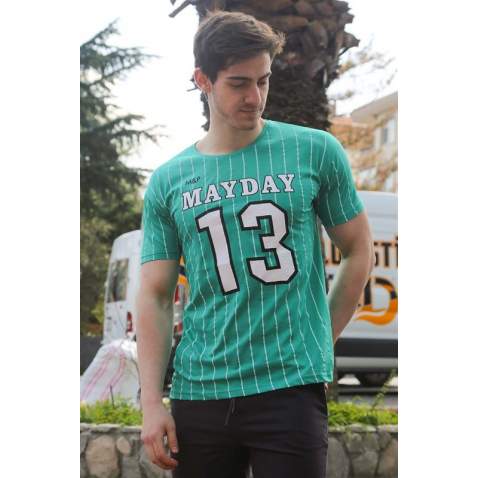 Madmext Men Printed Green T-shirt 3008 - Yeşil