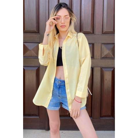 Mad Girls Oversize Yellow Shirt MG1369 - Sarı