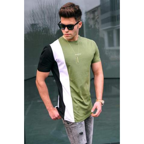 Madmext Men Striped Khaki T-shirt 5370 - Haki