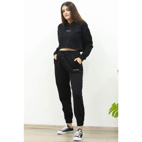 Mad Girls Black Hooded Women's Tracksuits MG465-3 - Siyah