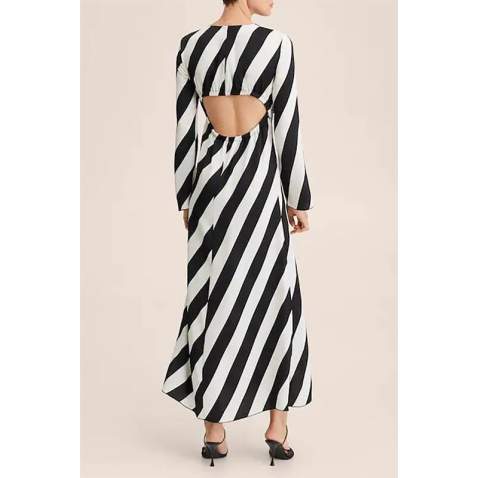 Mad Girls Striped Black Long Dress MG1443 - Siyah