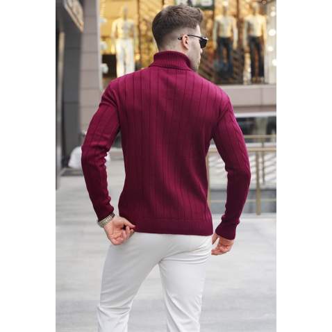 Maroon Turtleneck Knitwear Sweater 5763 - Bordo