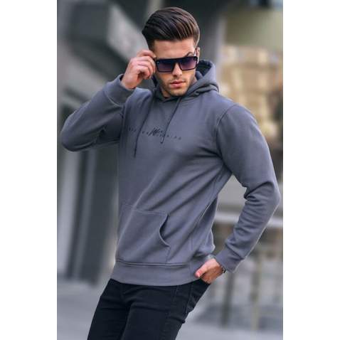 Smoke Gray Basic Hoodie Sweatshirt 6014 - Füme