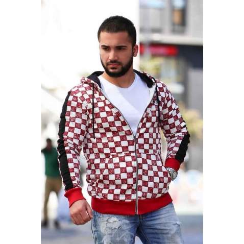 Kapşonlu Damalı Sweatshirt Bordo 2746 - Bordo