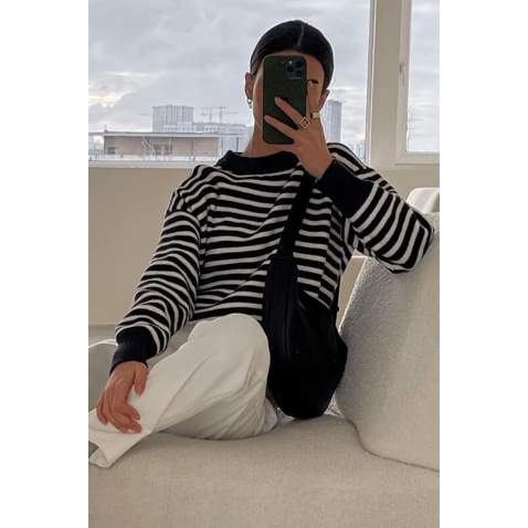 Mad Girls Striped Black Sweater MG1249 - Lacivert