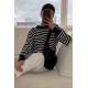 Mad Girls Striped Black Sweater MG1249 - Lacivert