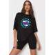 Women Printed Oversize Black T-Shirt - Siyah