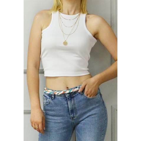 Mad Girls White Crop Top MG361 - Beyaz