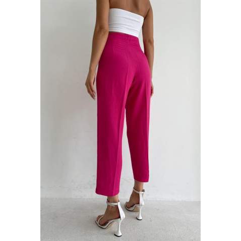 Pink High Waist Basic Trousers MG1554 - Pembe