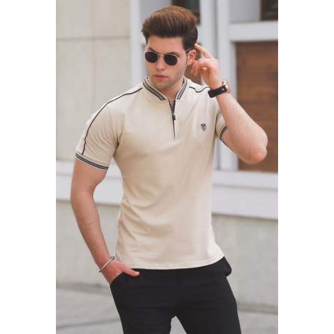 Madmext Men Beige Polo T-shirt 9281 - Bej