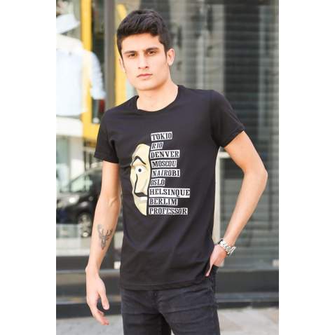 Madmext Black Printed T-shirt for Men 4016 - Siyah