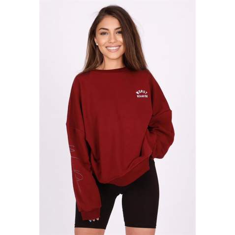 Mad Girls Printed Maroon Sweatshirt MG1180 - Bordo