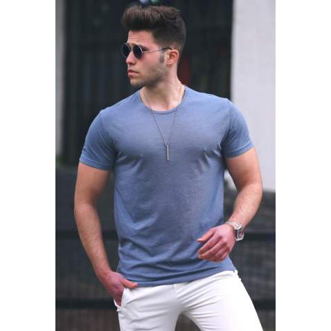 Madmext Men Plain Indigo T-shirt 3047 - İndigo