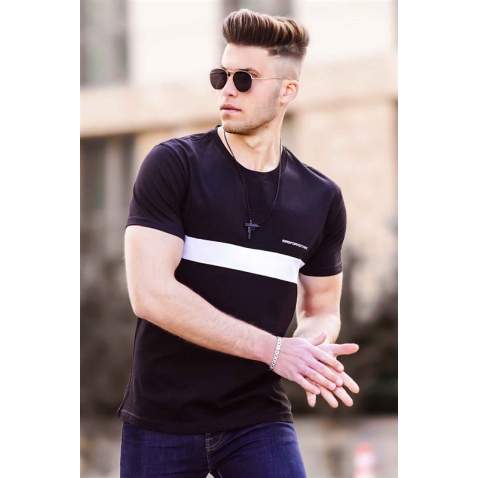 Madmext Black Striped T-shirt for Men 4578 - Siyah