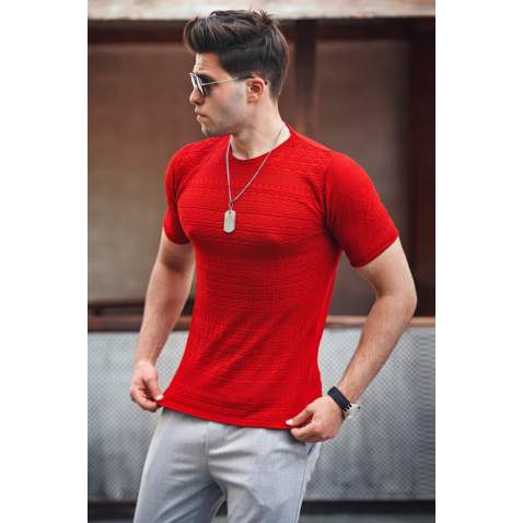 Madmext Red Knitwear T-shirt for Men 9288 - Bordo