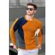 Madmext Mustard Two-Tone Crewneck Jumper 2770-4 - Hardal