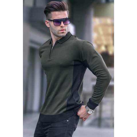 Khaki Knitwear Polo Sweater 5797 - Haki