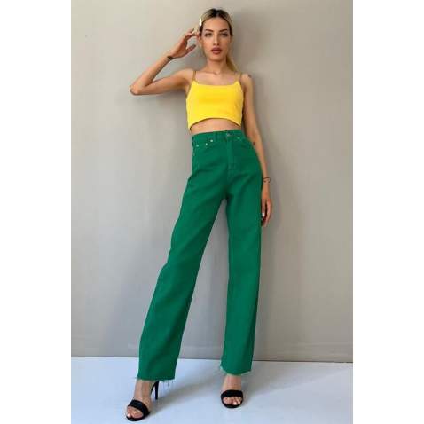 Mad Girls Green Palazzo Jeans Mg1189 - Yeşil