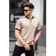 Men Beige Zip Neck T-Shirt - Bej