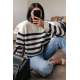 Mad Girls White Striped Sweater MG1258 - Beyaz