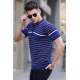 Men Striped Navy Blue Polo T-Shirt 5734 - Lacivert