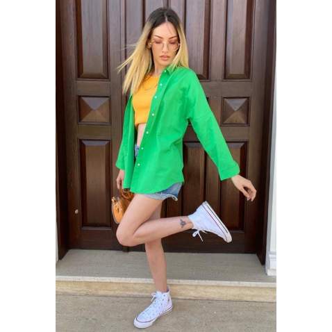 Mad Girls Oversize Green Shirt MG1369 - Yeşil