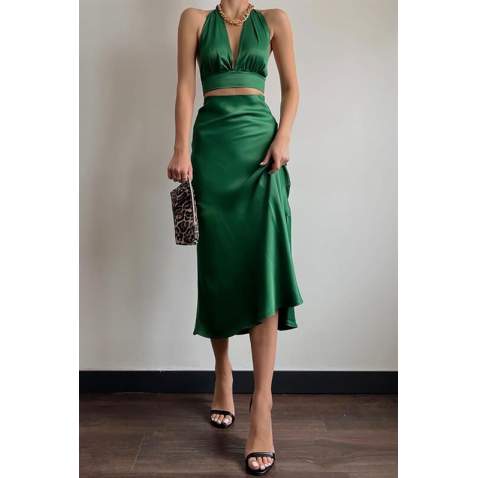 Mad Girls Green Satin Skirt MG1409 - Yeşil