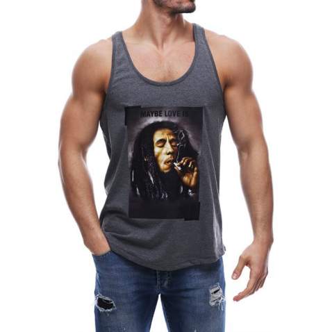 Sleeveless T-Shirt In Bob Marley's Printed and Smoked Color 2634 - Antrasit