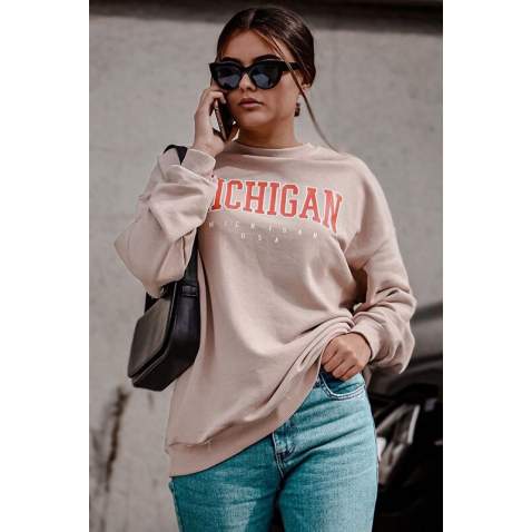 Mad Girls Printed Beige Sweatshirt MG785 - Bej