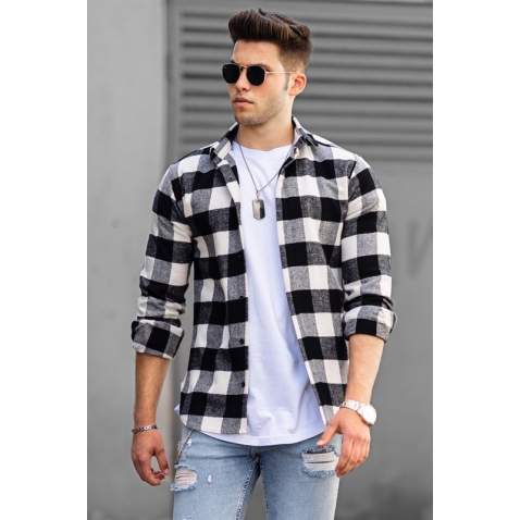 Madmext Men Plaid White Shirt 4664 - Beyaz