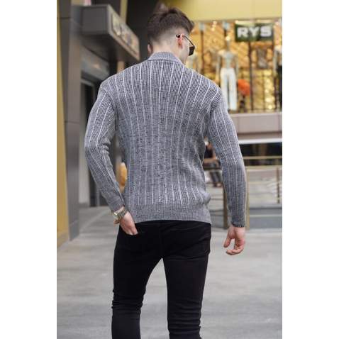 Gray Designed Knitted Sweater 5761 - Gri