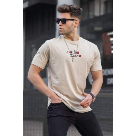 Madmext Men Printed Beige T-shirt 5383 - Bej